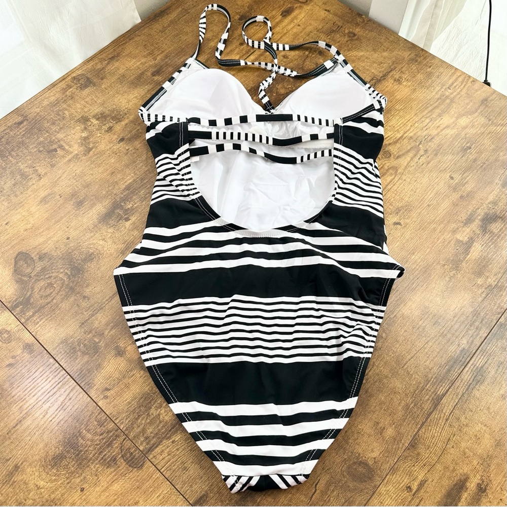 La Blanca Fine Line Halter, Black and White Chevron One-Piece Swimsuit - Picture 6 of 16